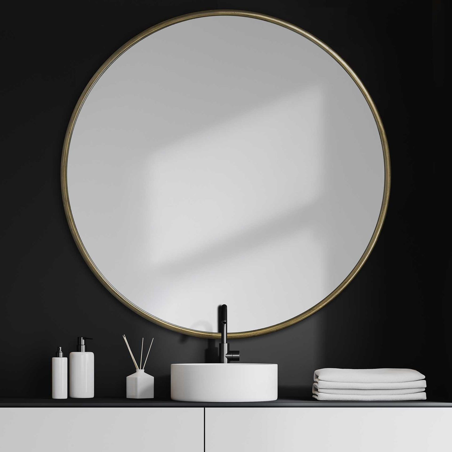 47" Round Gold Metal Frame Wall Mirror By Homeroots | Mirrors | Modishstore - 6