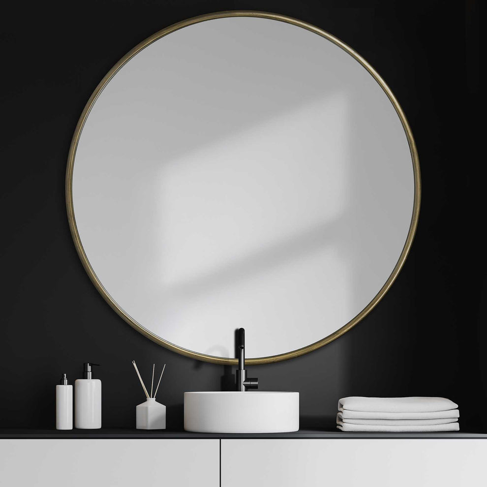 47" Round Gold Metal Frame Wall Mirror By Homeroots | Mirrors | Modishstore - 6