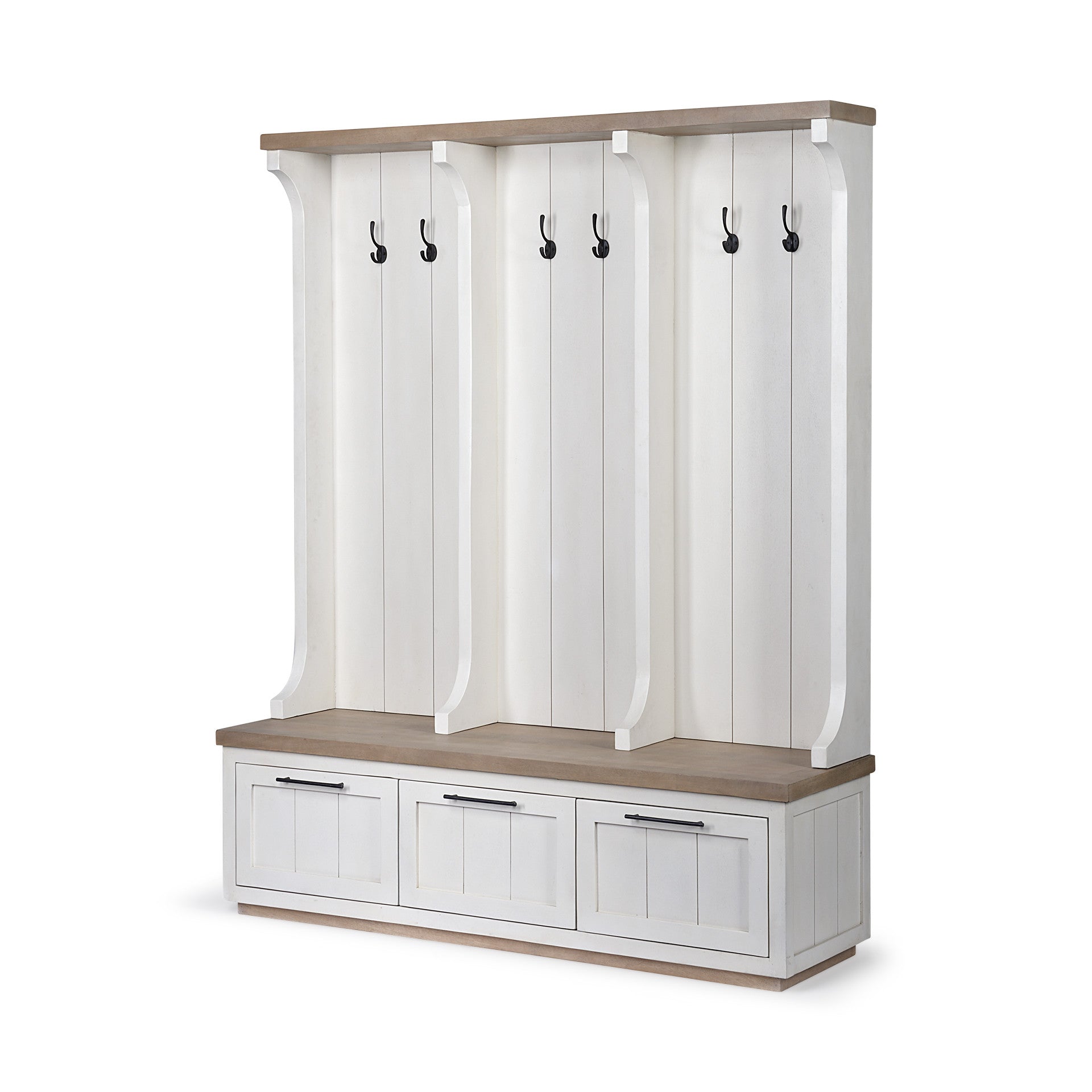 White and Medium Brown Wood Hall Tree with Storage By Homeroots | Shelves & Shelving Units | Modishstore