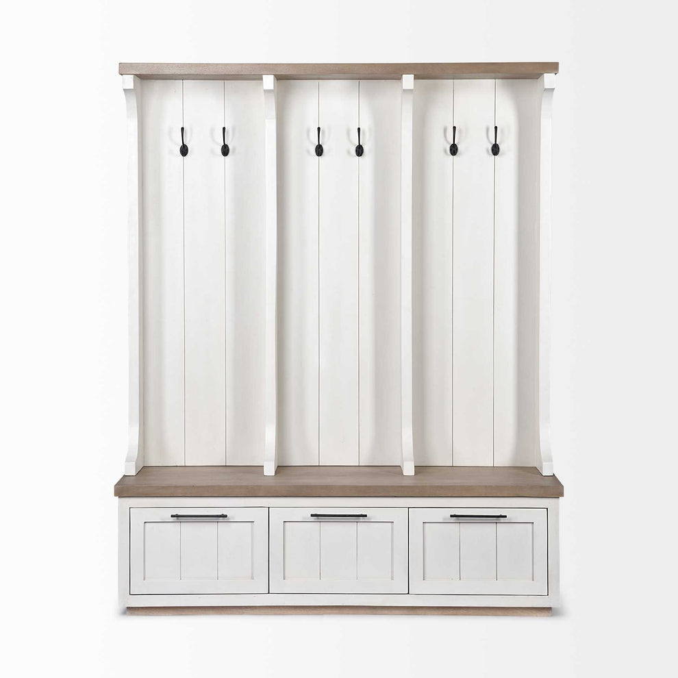 White and Medium Brown Wood Hall Tree with Storage By Homeroots | Shelves & Shelving Units | Modishstore - 2