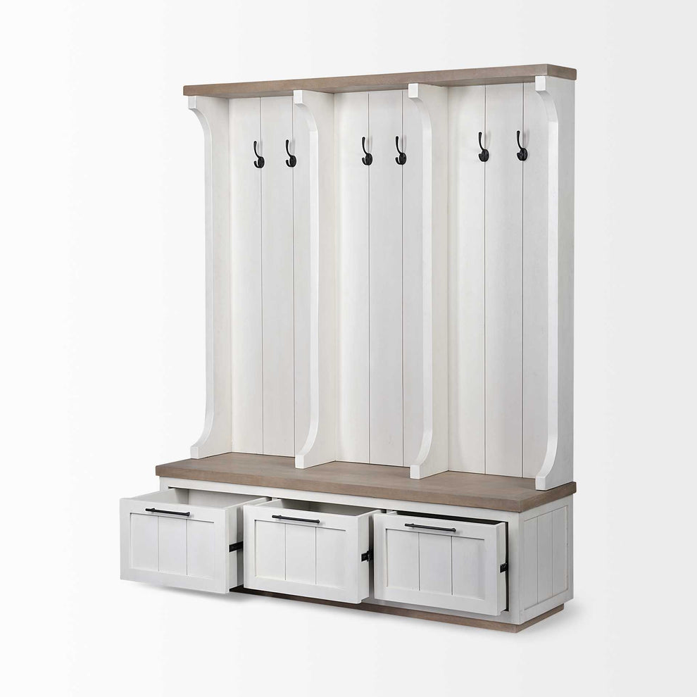 White and Medium Brown Wood Hall Tree with Storage By Homeroots | Shelves & Shelving Units | Modishstore - 5