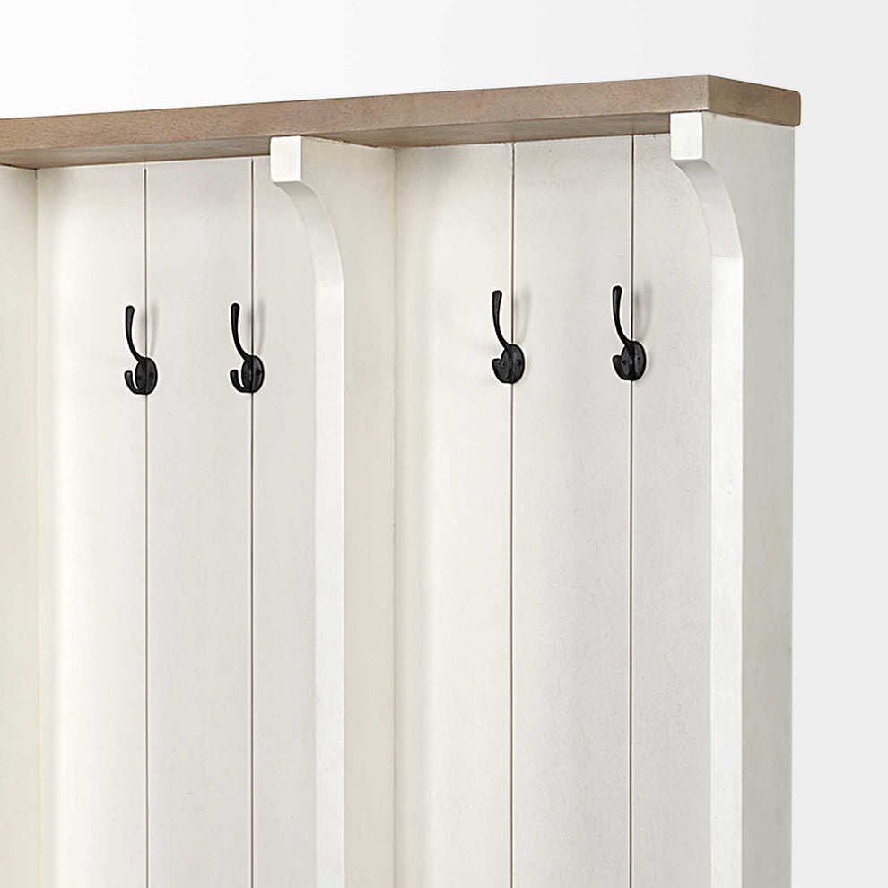 White and Medium Brown Wood Hall Tree with Storage By Homeroots | Shelves & Shelving Units | Modishstore - 6