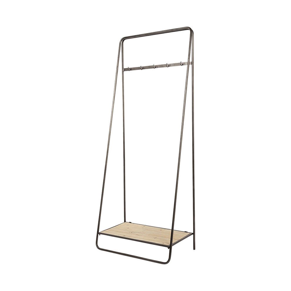Black Pipe Metal and Wood Shelf Hall Tree By Homeroots | Shelves & Shelving Units | Modishstore - 2