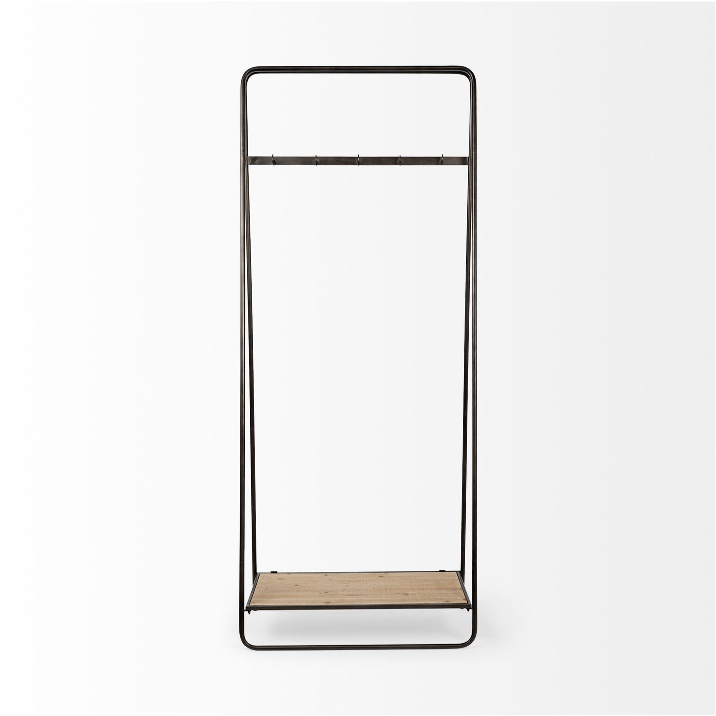 Black Pipe Metal and Wood Shelf Hall Tree By Homeroots | Shelves & Shelving Units | Modishstore - 3