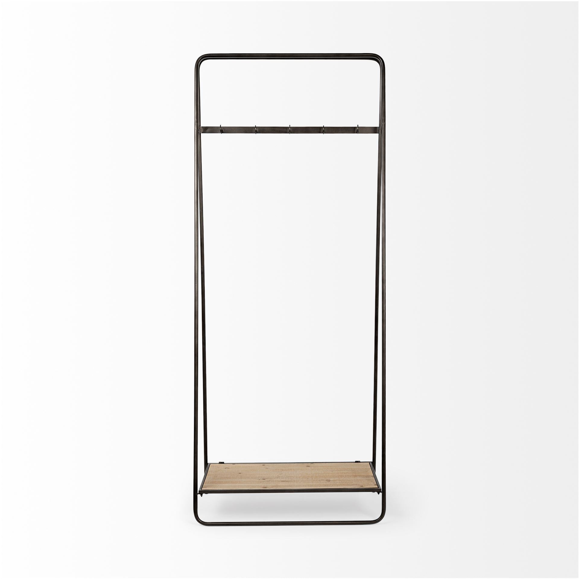 Black Pipe Metal and Wood Shelf Hall Tree By Homeroots | Shelves & Shelving Units | Modishstore - 3