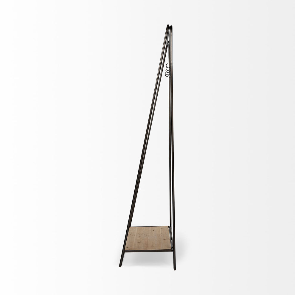 Black Pipe Metal and Wood Shelf Hall Tree By Homeroots | Shelves & Shelving Units | Modishstore - 4
