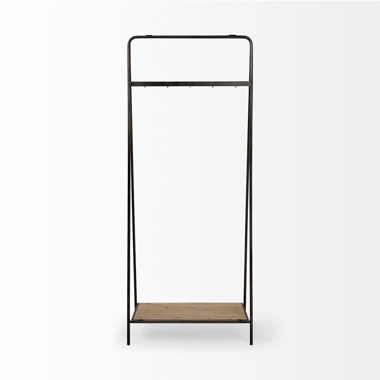 Black Pipe Metal and Wood Shelf Hall Tree By Homeroots | Shelves & Shelving Units | Modishstore - 5