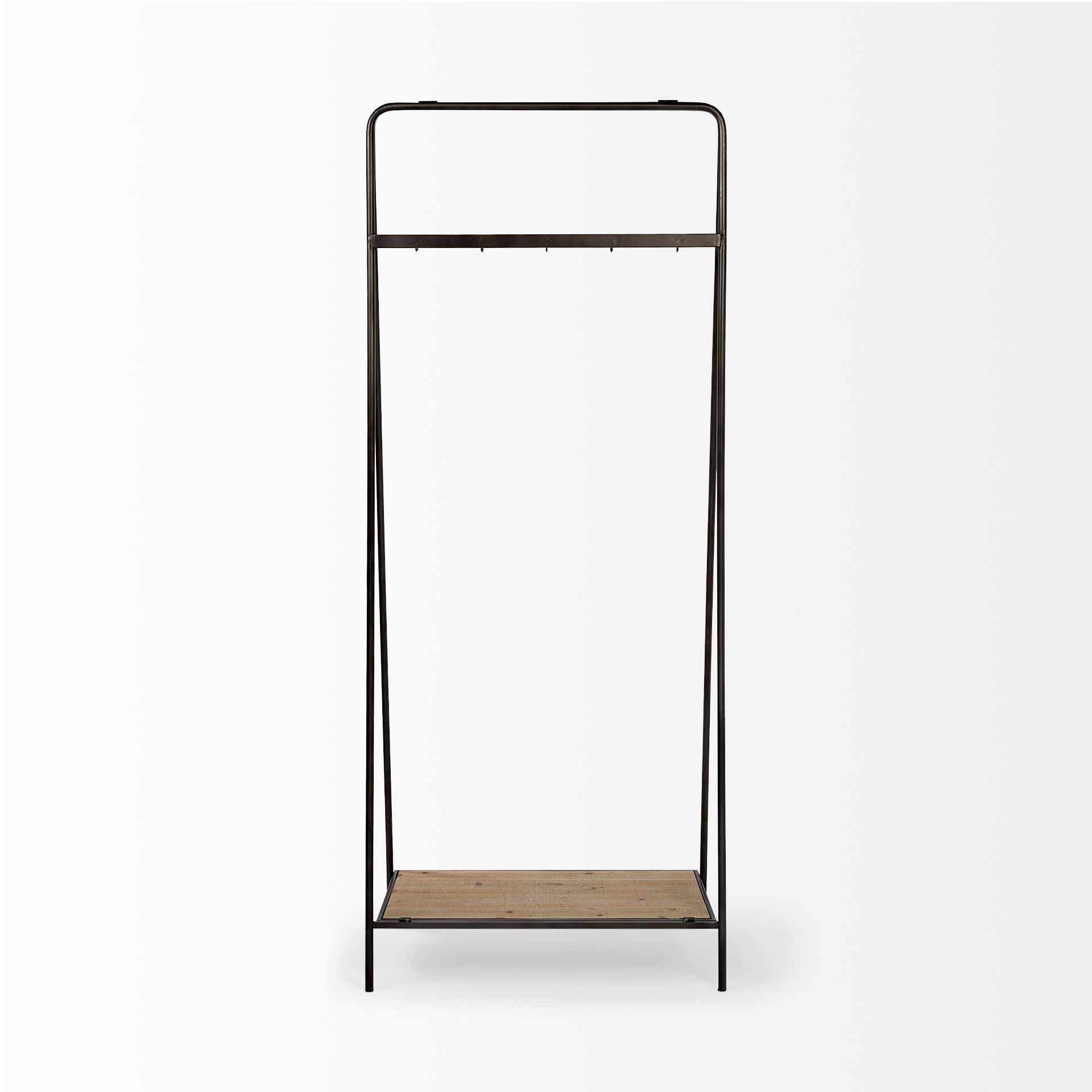 Black Pipe Metal and Wood Shelf Hall Tree By Homeroots | Shelves & Shelving Units | Modishstore - 5