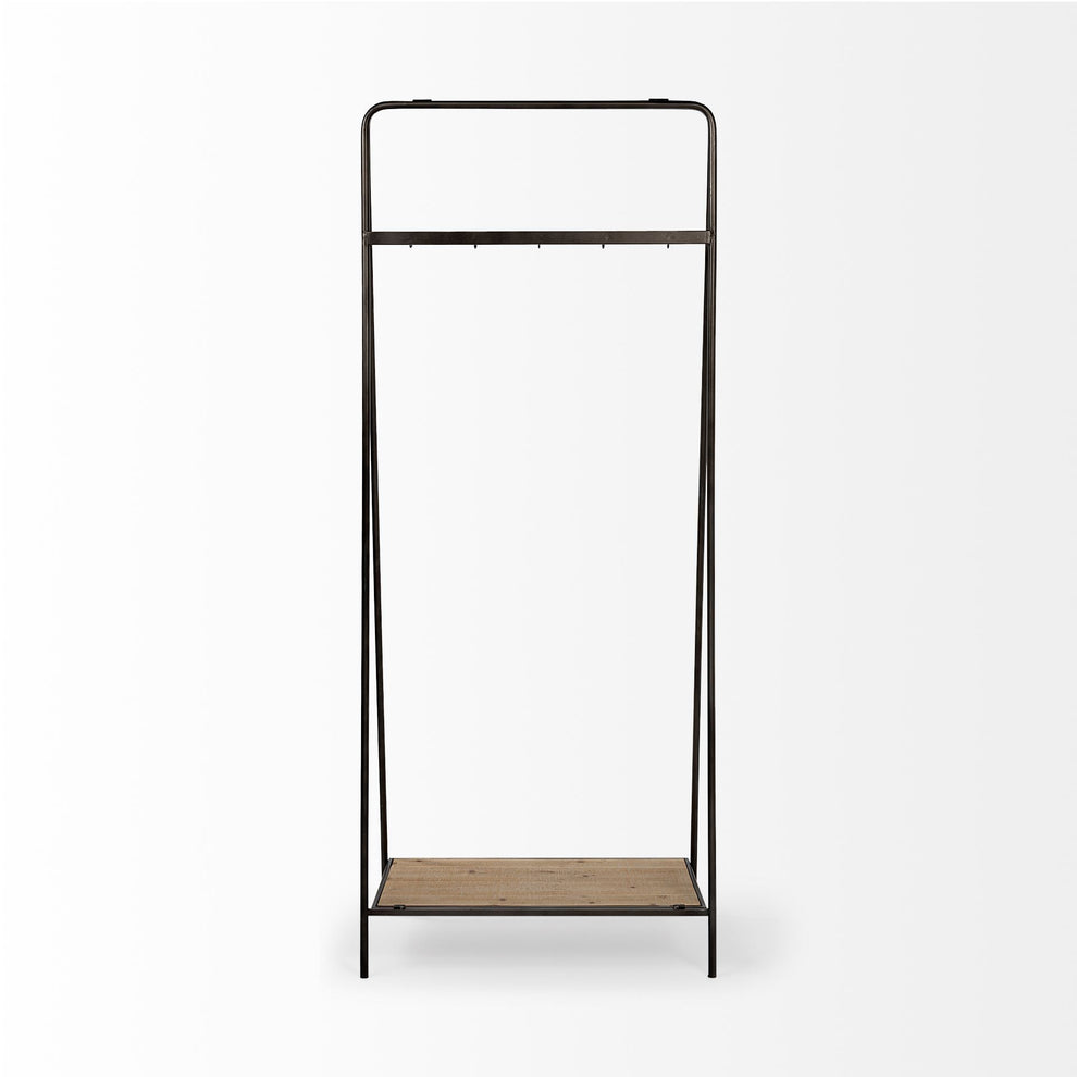 Black Pipe Metal and Wood Shelf Hall Tree By Homeroots | Shelves & Shelving Units | Modishstore - 5