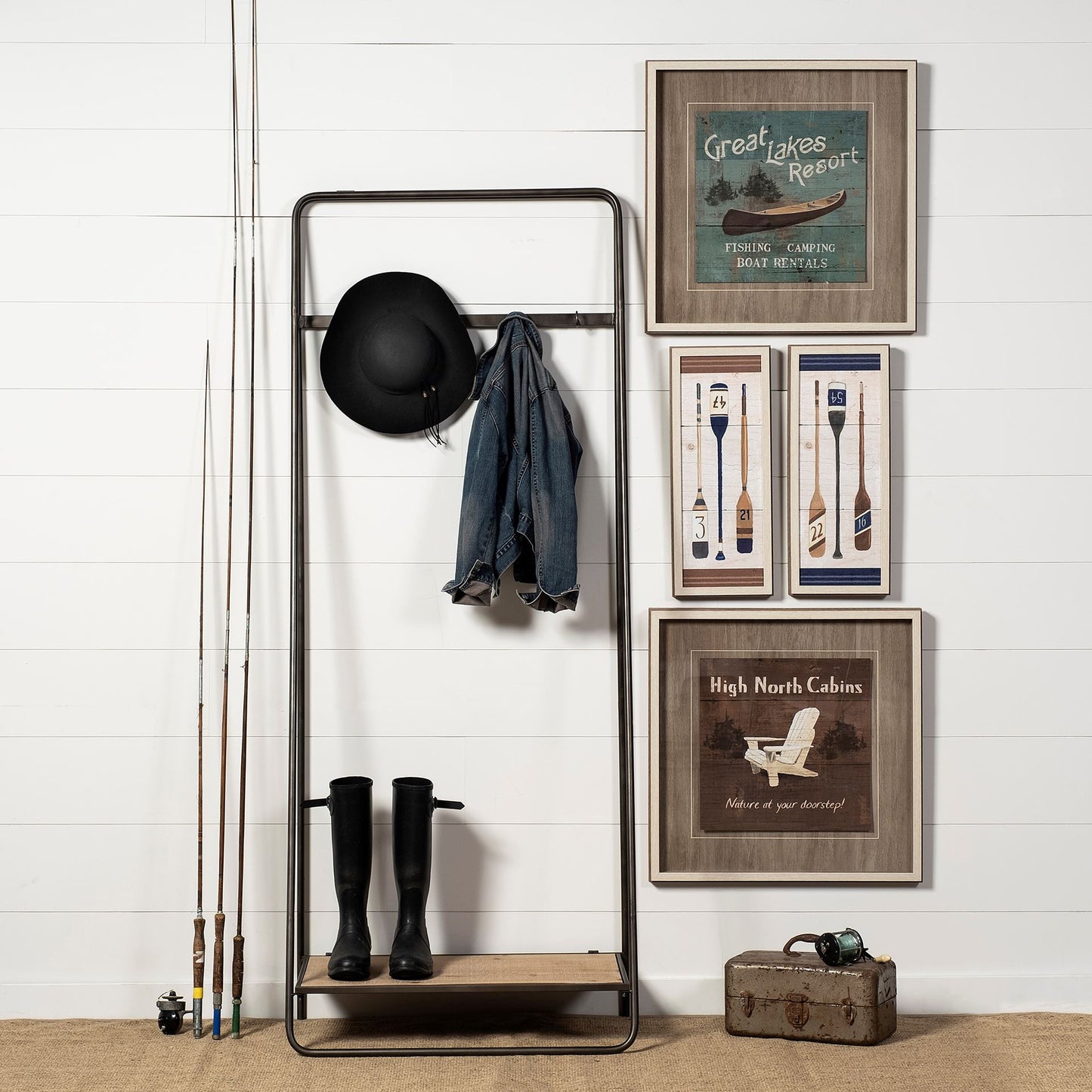 Black Pipe Metal and Wood Shelf Hall Tree By Homeroots | Shelves & Shelving Units | Modishstore