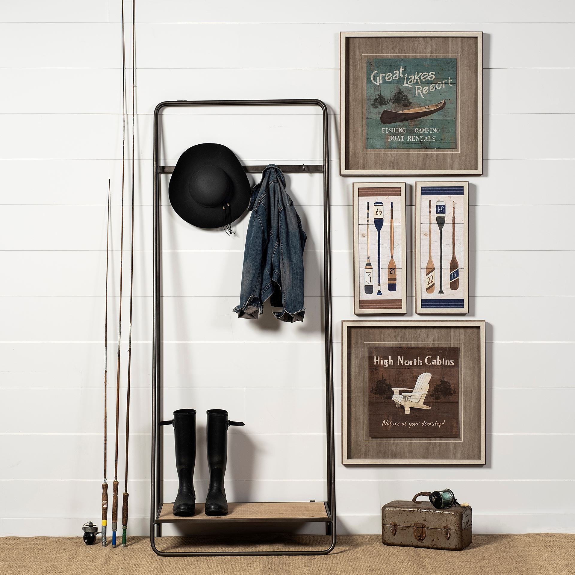 Black Pipe Metal and Wood Shelf Hall Tree By Homeroots | Shelves & Shelving Units | Modishstore