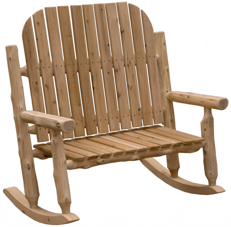 Rustic and Natural Cedar Two-Person Adirondack Rocking Chair By Homeroots | Outdoor Chairs | Modishstore