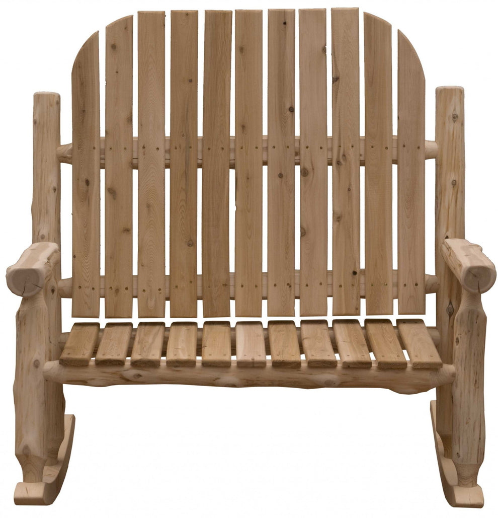 Rustic and Natural Cedar Two-Person Adirondack Rocking Chair By Homeroots | Outdoor Chairs | Modishstore - 2