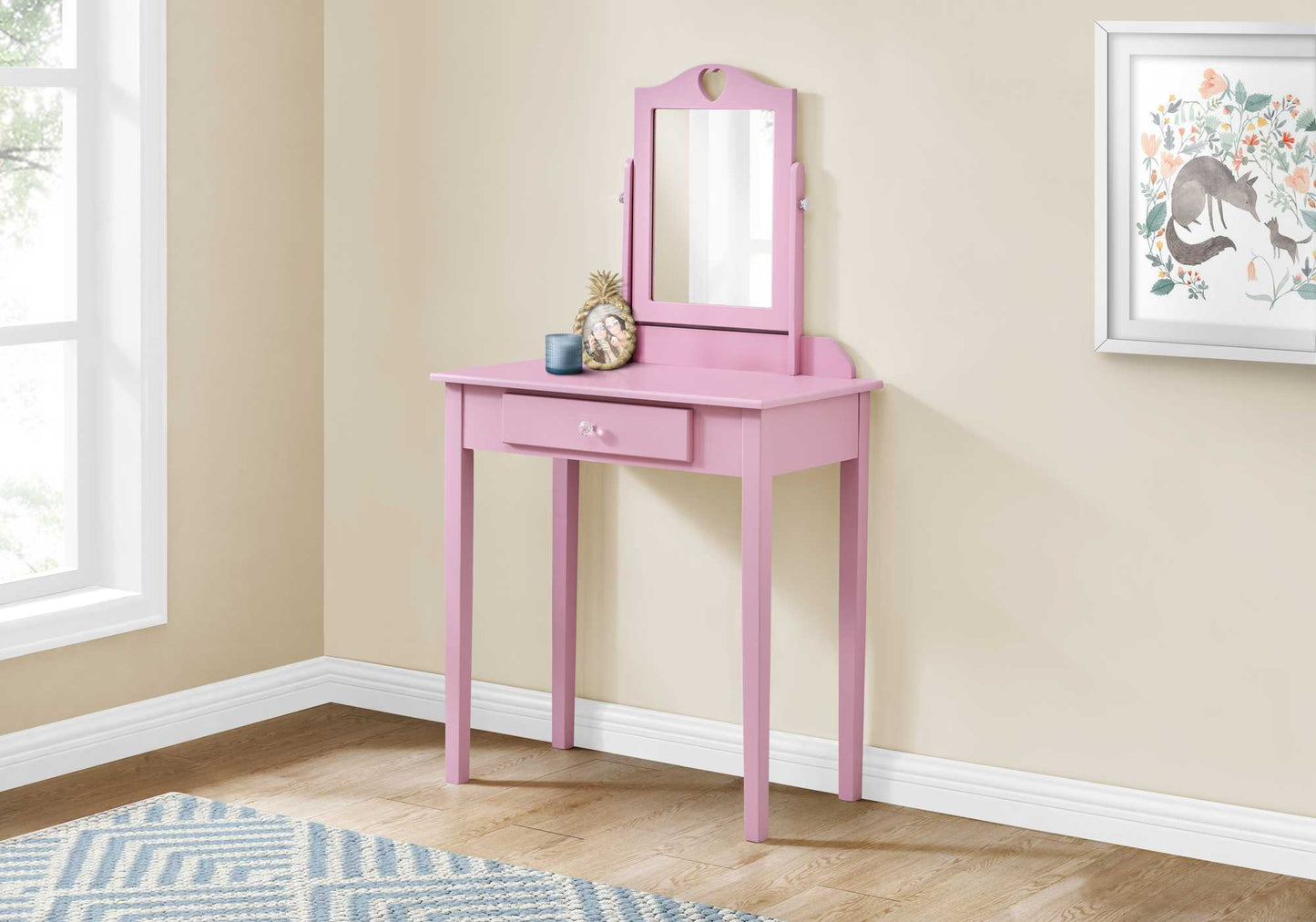 Pink Vanity Mirror And Storage Drawer By Homeroots