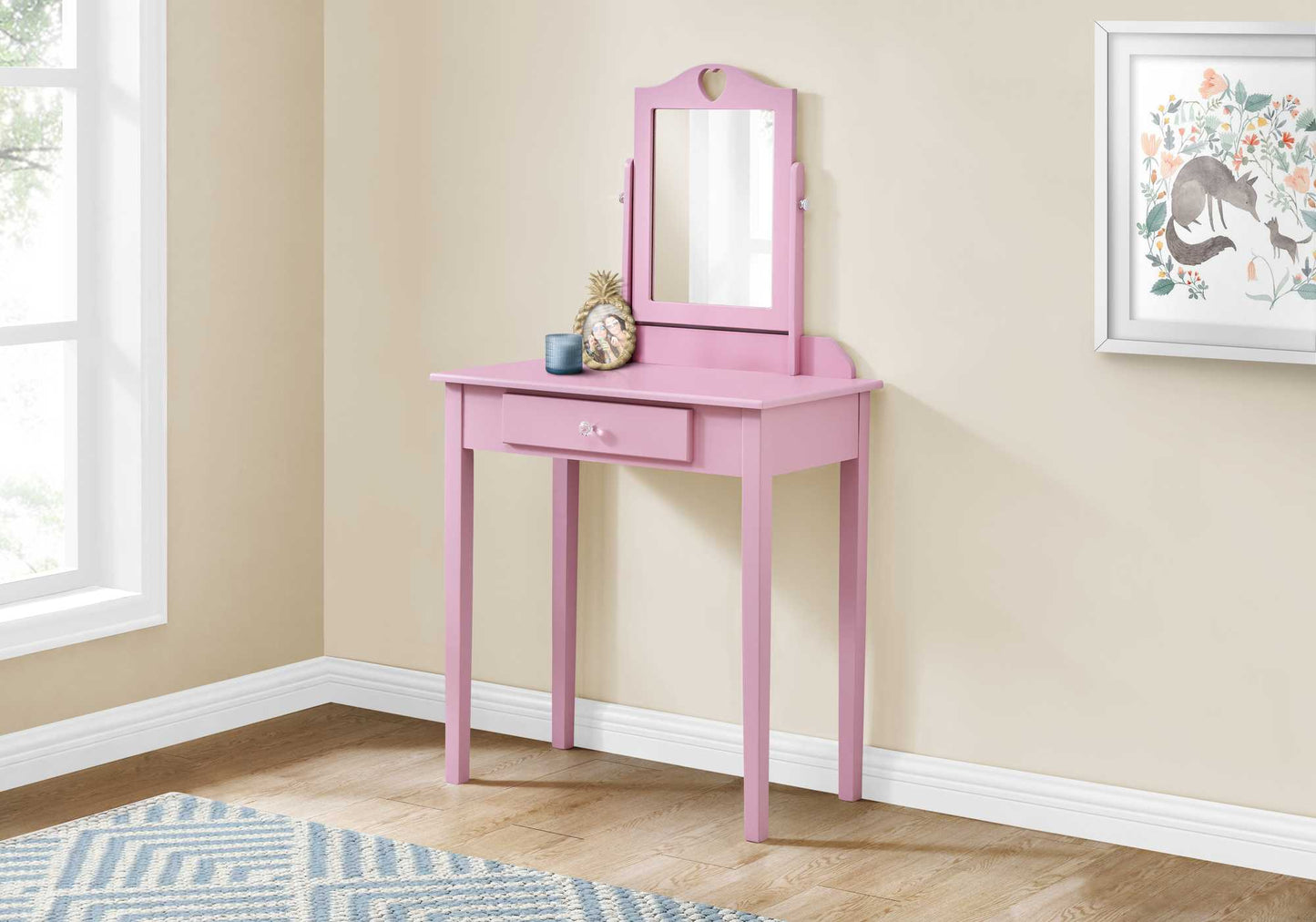 Pink Vanity Mirror And Storage Drawer By Homeroots | Vanity Tables | Modishstore - 5