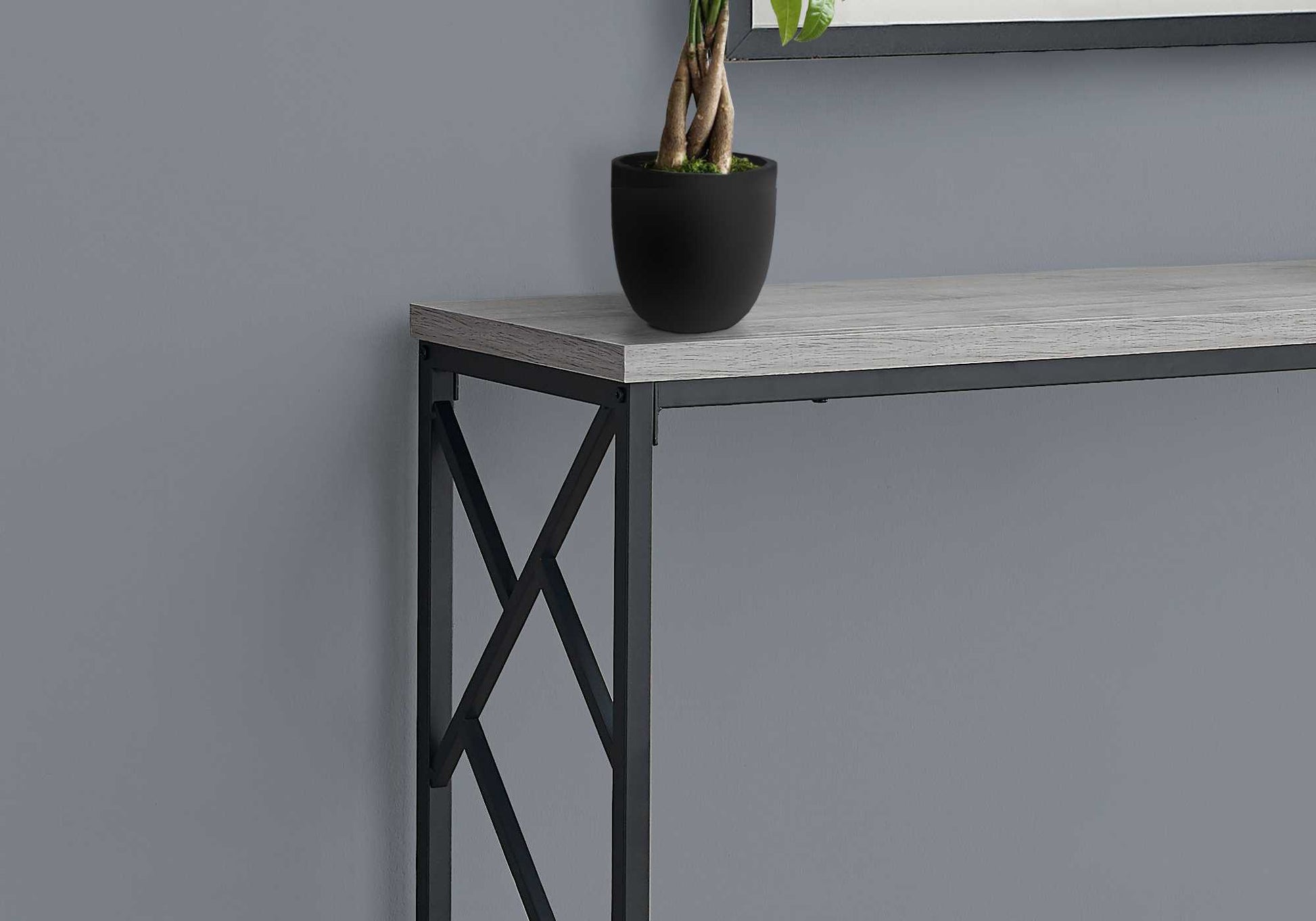 44" Rectangular GreywithBlack Metal Hall Console Accent Table By Homeroots | Console Tables | Modishstore - 2