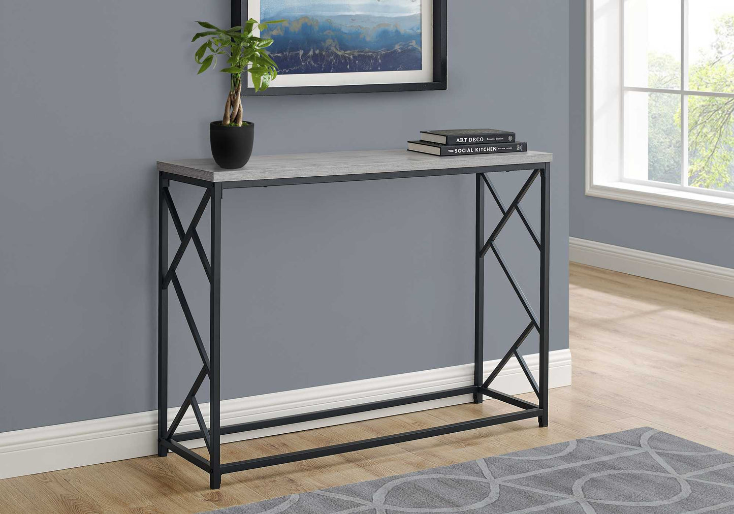 44" Rectangular GreywithBlack Metal Hall Console Accent Table By Homeroots | Console Tables | Modishstore - 3