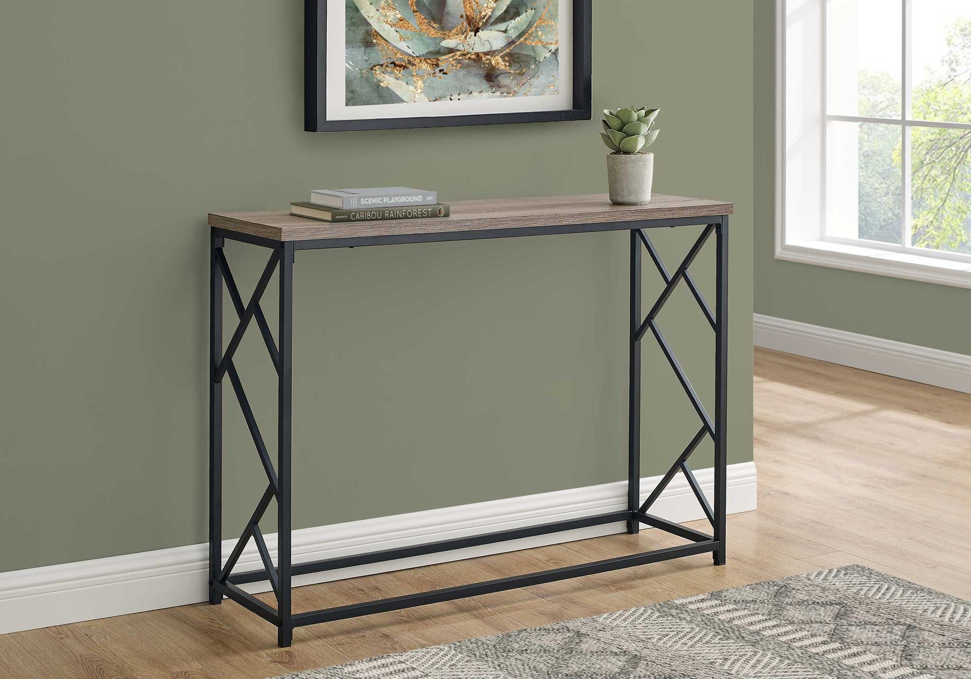 44" Rectangular GreywithBlack Metal Hall Console Accent Table By Homeroots | Console Tables | Modishstore - 7