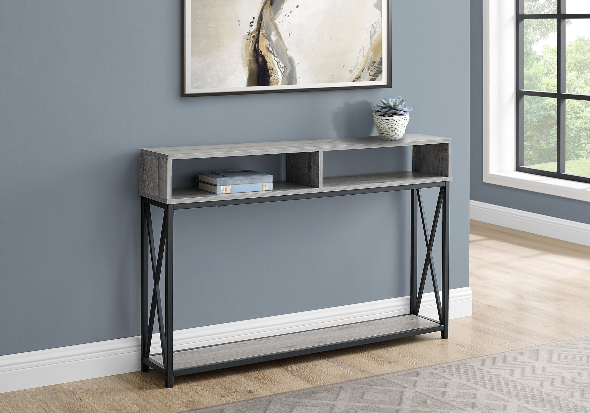 47" Gray And Black Frame Console Table With Storage By Homeroots | Console Tables | Modishstore - 5
