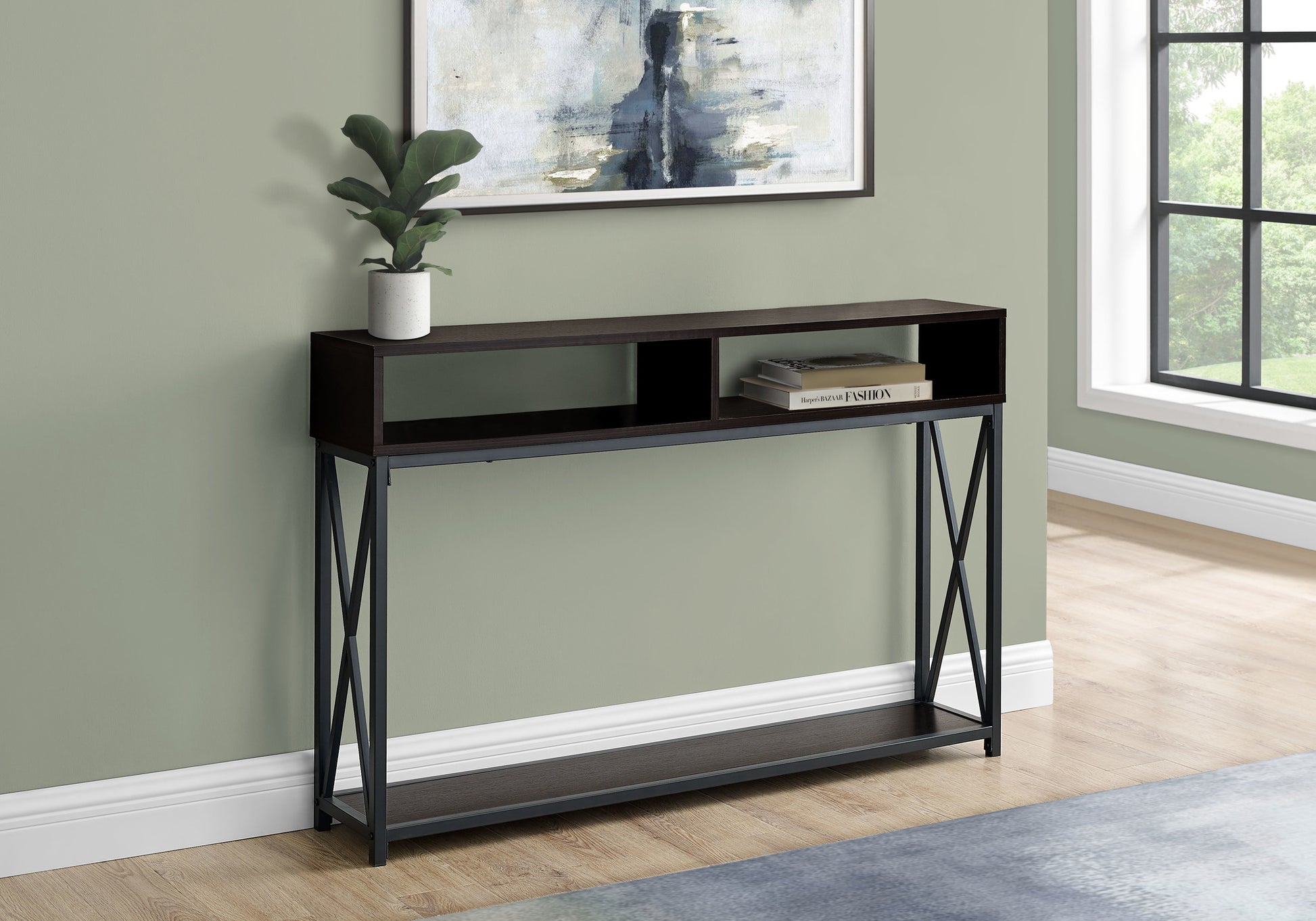 47" Brown And Black Frame Console Table With Storage By Homeroots | Console Tables | Modishstore - 5