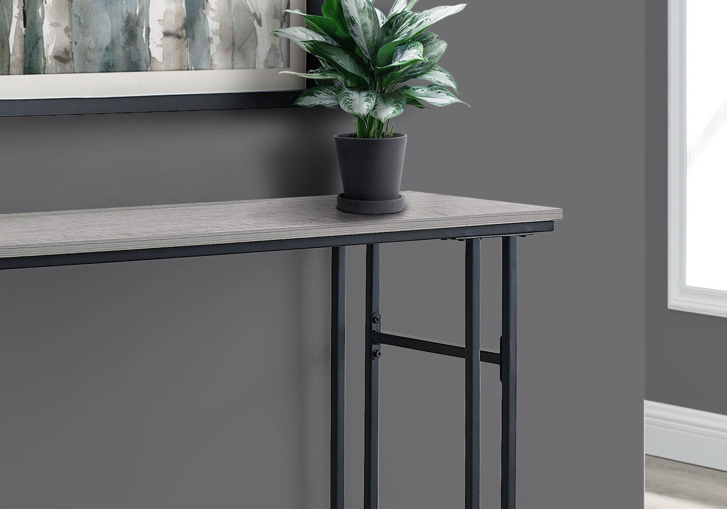 48" Rectangular GreywithBlack Metal Hall Console Accent Table By Homeroots | Console Tables | Modishstore - 2