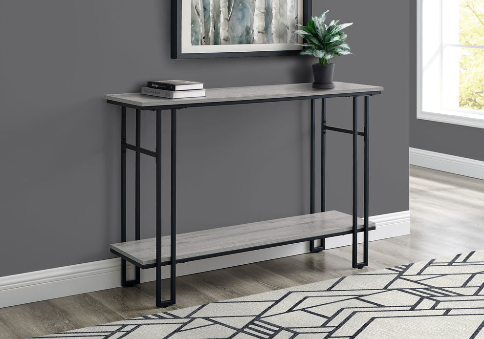 48" Rectangular GreywithBlack Metal Hall Console Accent Table By Homeroots | Console Tables | Modishstore