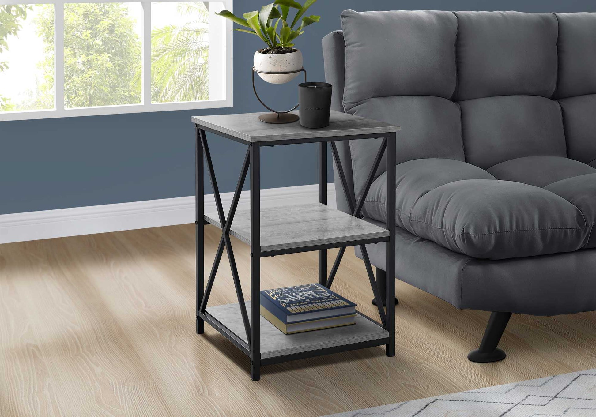 26" Rectangular Grey Black Metal Accent Table By Homeroots | End Tables | Modishstore