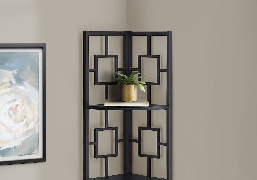 62" Metal Corner Black Bookcase with 4 shelves By Homeroots | Bookcases | Modishstore - 3