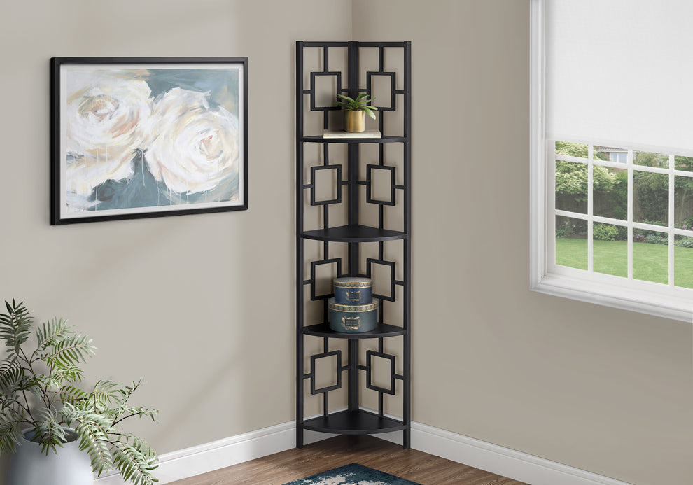 62" Metal Corner Black Bookcase with 4 shelves By Homeroots | Bookcases | Modishstore