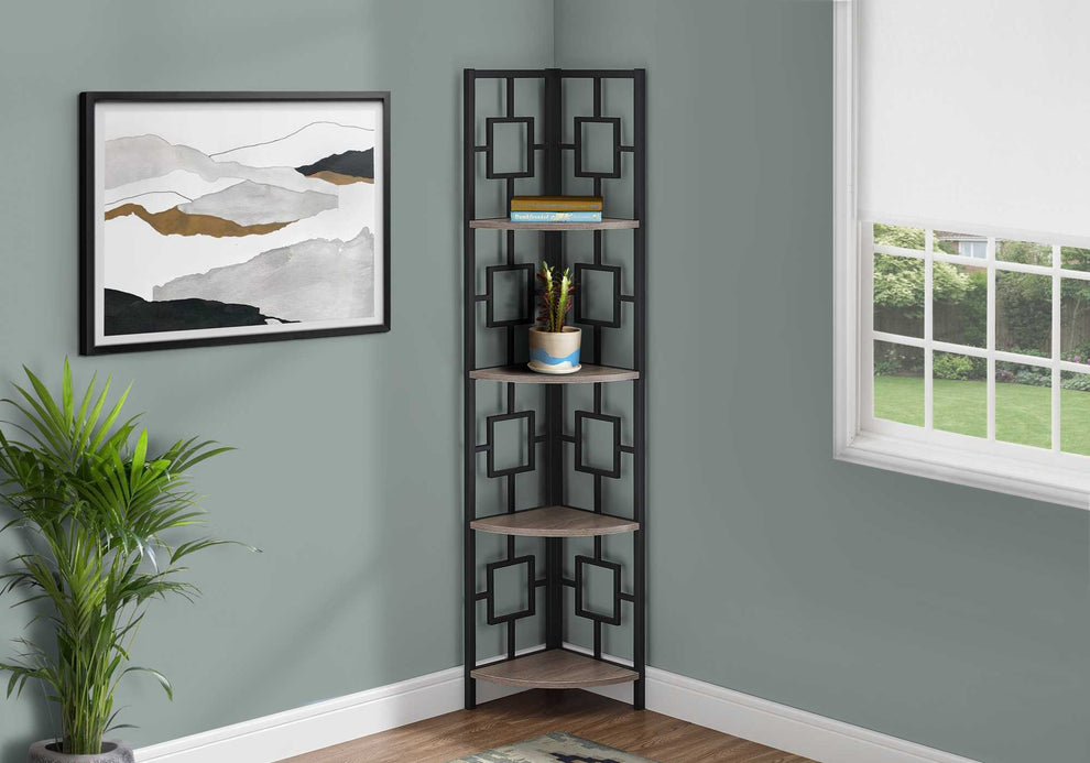62" Metal Corner Black Bookcase with 4 shelves By Homeroots | Bookcases | Modishstore - 7