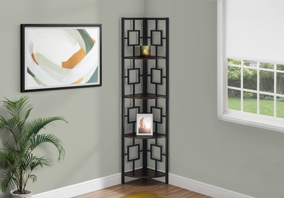 62" Metal Corner Black Bookcase with 4 shelves By Homeroots | Bookcases | Modishstore - 11