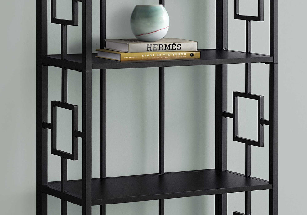 62" 4 Tier Bookcase BlackwithBlack Metal Etagere By Homeroots | Bookcases | Modishstore - 3