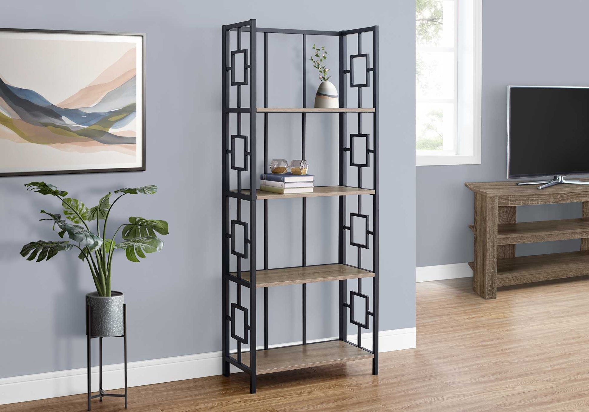 62" 4 Tier Bookcase BlackwithBlack Metal Etagere By Homeroots | Bookcases | Modishstore - 7