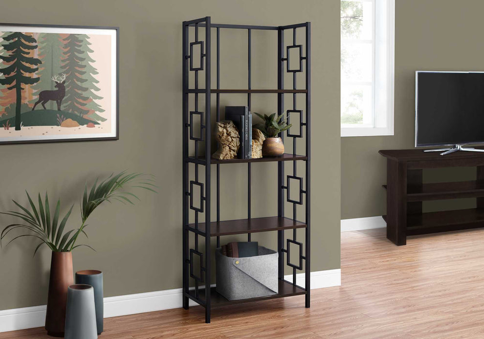62" 4 Tier Bookcase BlackwithBlack Metal Etagere By Homeroots | Bookcases | Modishstore - 7