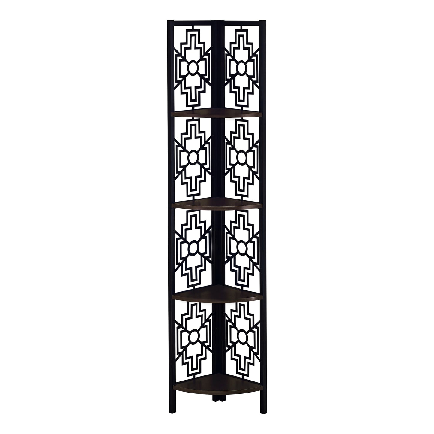 62" Bookcase with 4 Solid Black Shelves and Black Metal Corner Etagere By Homeroots | Bookcases | Modishstore - 9