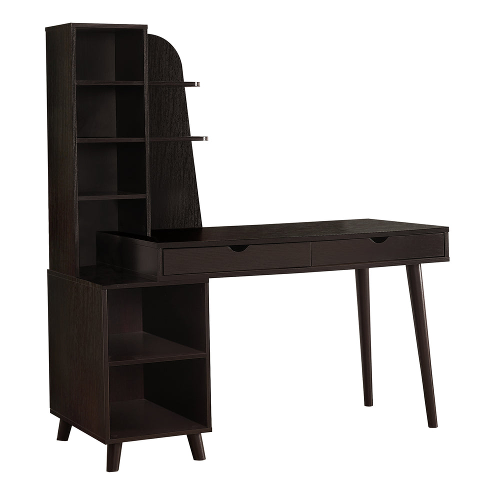 55" Espresso Computer Desk with Bookcase By Homeroots | Desks | Modishstore - 2
