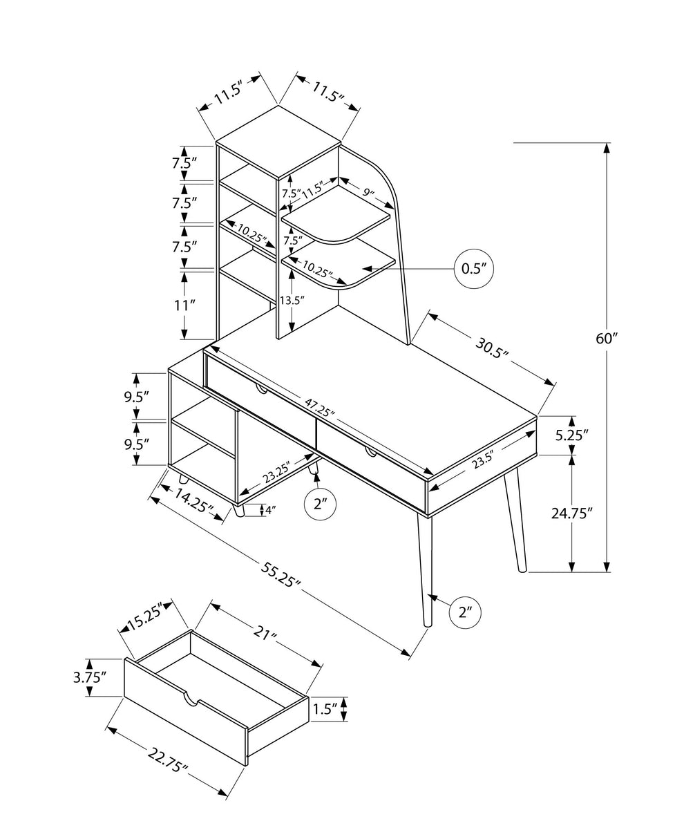 55" Espresso Computer Desk with Bookcase By Homeroots | Desks | Modishstore - 4