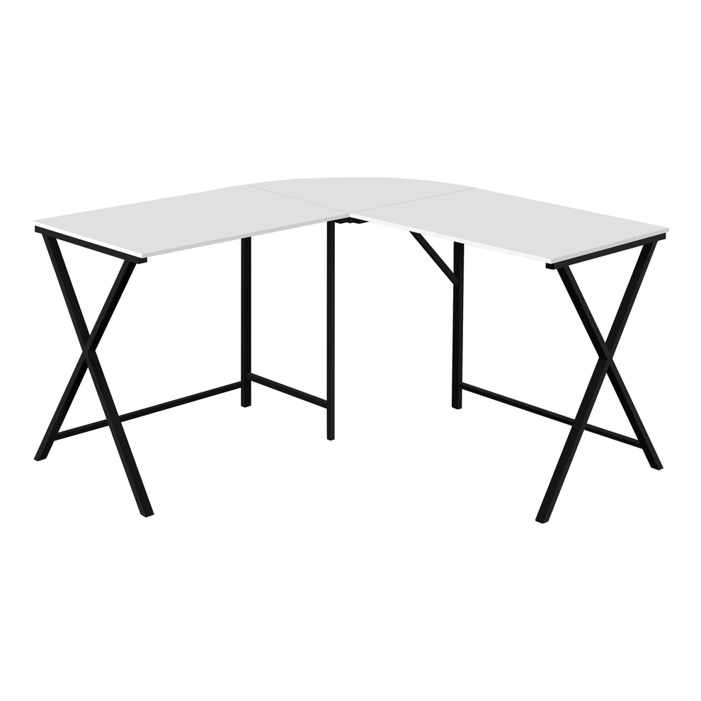 55" White Top and Black Metal Corner Computer Desk By Homeroots | Desks | Modishstore - 2