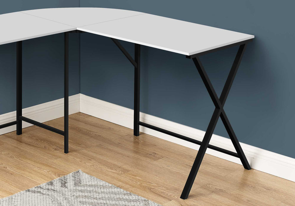 55" White Top and Black Metal Corner Computer Desk By Homeroots | Desks | Modishstore - 3