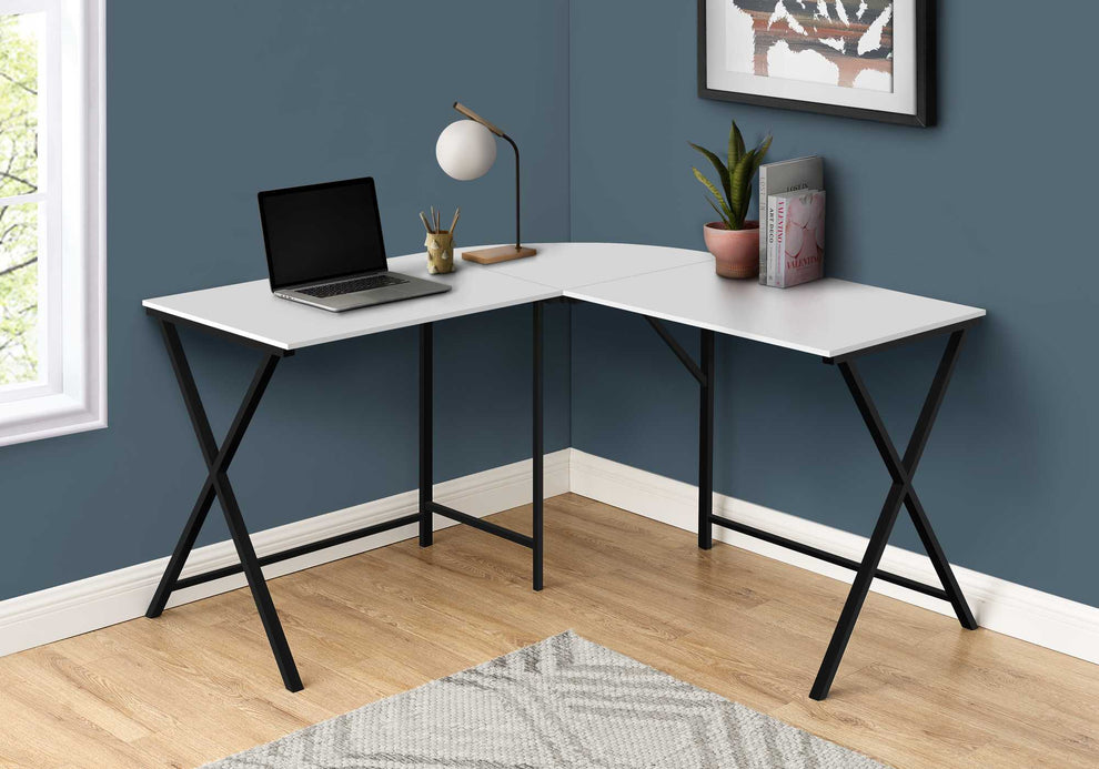 55" White Top and Black Metal Corner Computer Desk By Homeroots | Desks | Modishstore