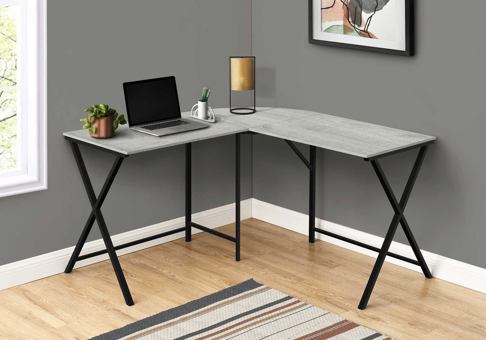 55" White Top and Black Metal Corner Computer Desk By Homeroots | Desks | Modishstore - 7