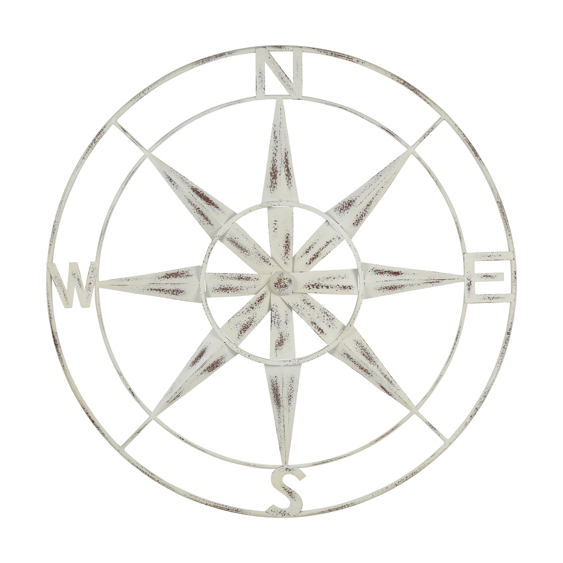 Nautical Compass Metal Wall Decor with Distressed White Finish By Homeroots | Wall Decor | Modishstore