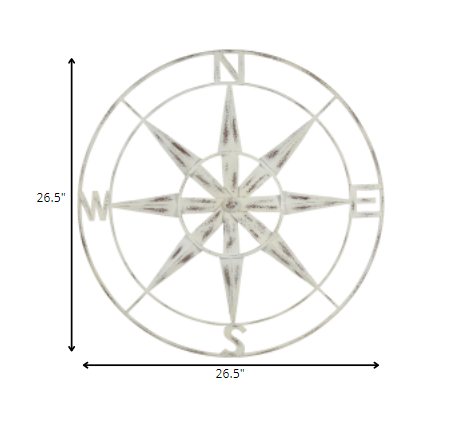 Nautical Compass Metal Wall Decor with Distressed White Finish By Homeroots | Wall Decor | Modishstore - 5