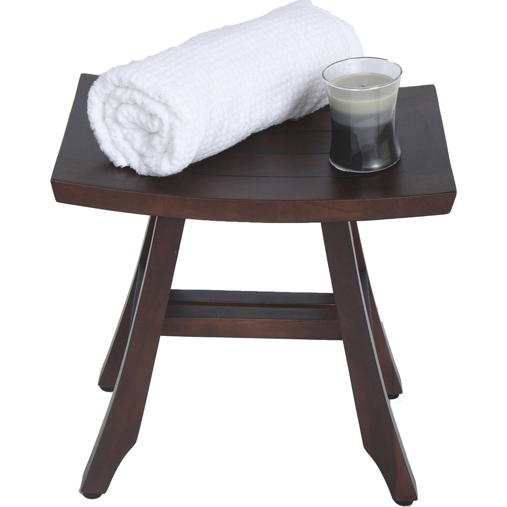 Compact Curvilinear Teak Shower Outdoor Bench in Brown Finish By Homeroots | Outdoor Stools & Benches | Modishstore - 4