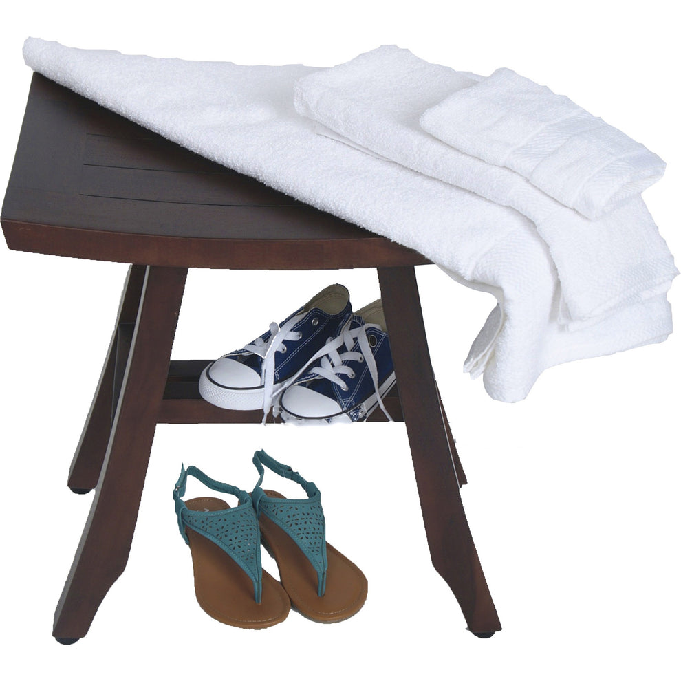 Compact Curvilinear Teak Shower Outdoor Bench in Brown Finish By Homeroots | Outdoor Stools & Benches | Modishstore - 5