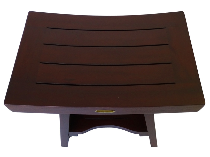 Compact Curviliniear Teak Shower Outdoor Bench with Shelf in Brown Finish By Homeroots | Outdoor Stools & Benches | Modishstore - 2