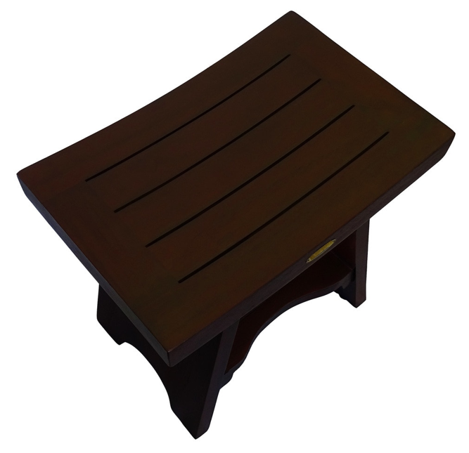 Compact Curviliniear Teak Shower Outdoor Bench with Shelf in Brown Finish By Homeroots | Outdoor Stools & Benches | Modishstore - 3