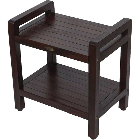 Rectangular Teak Shower Bench with Handles in Brown Finish By Homeroots | Outdoor Stools & Benches | Modishstore