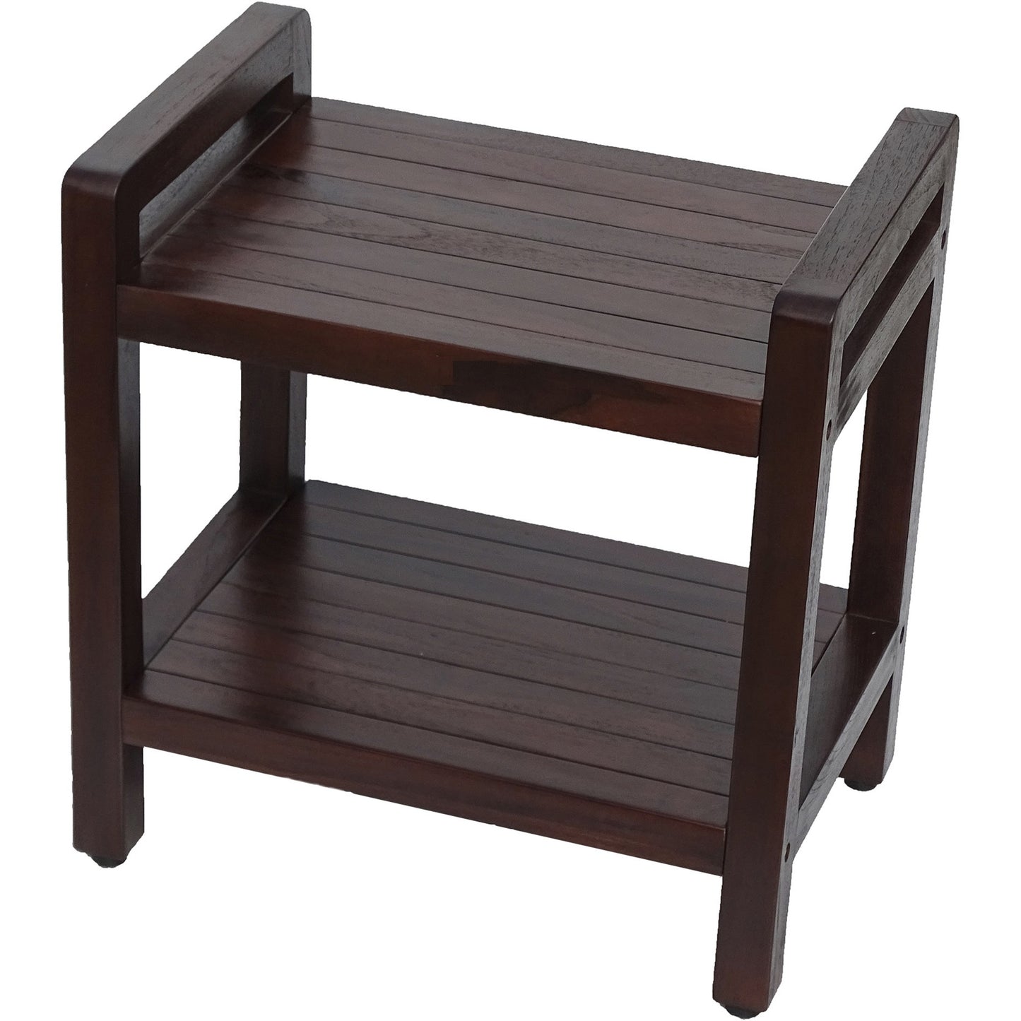 Rectangular Teak Shower Bench with Handles in Brown Finish By Homeroots | Outdoor Stools & Benches | Modishstore - 3