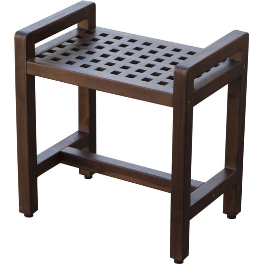 Rectangular Teak Lattice Pattern Shower or Outdoor Bench in Brown Finish By Homeroots | Outdoor Stools & Benches | Modishstore